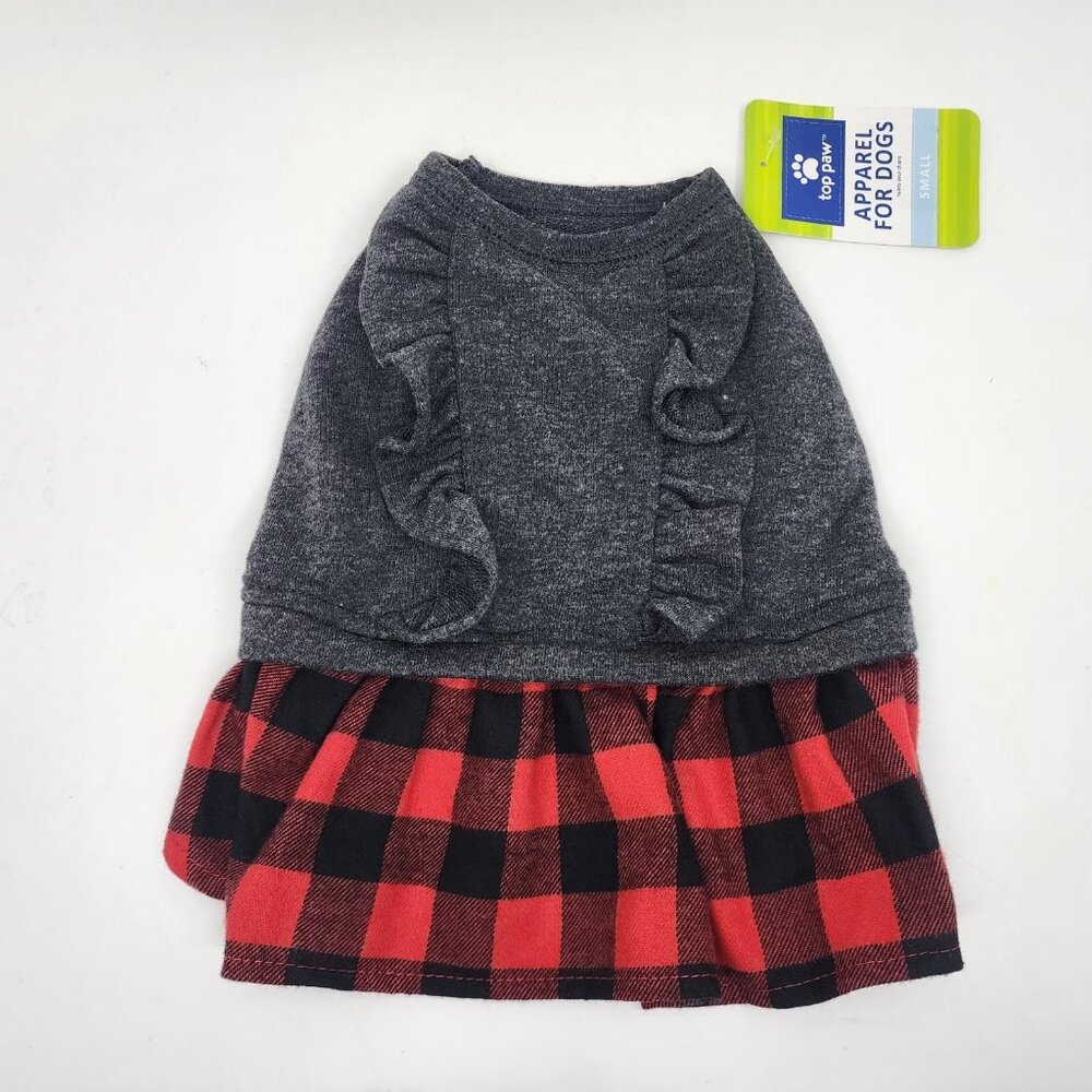 Top Paw Buffalo Checkered Ruffle Sweater & Coat Apparel for Dogs Red Size Small